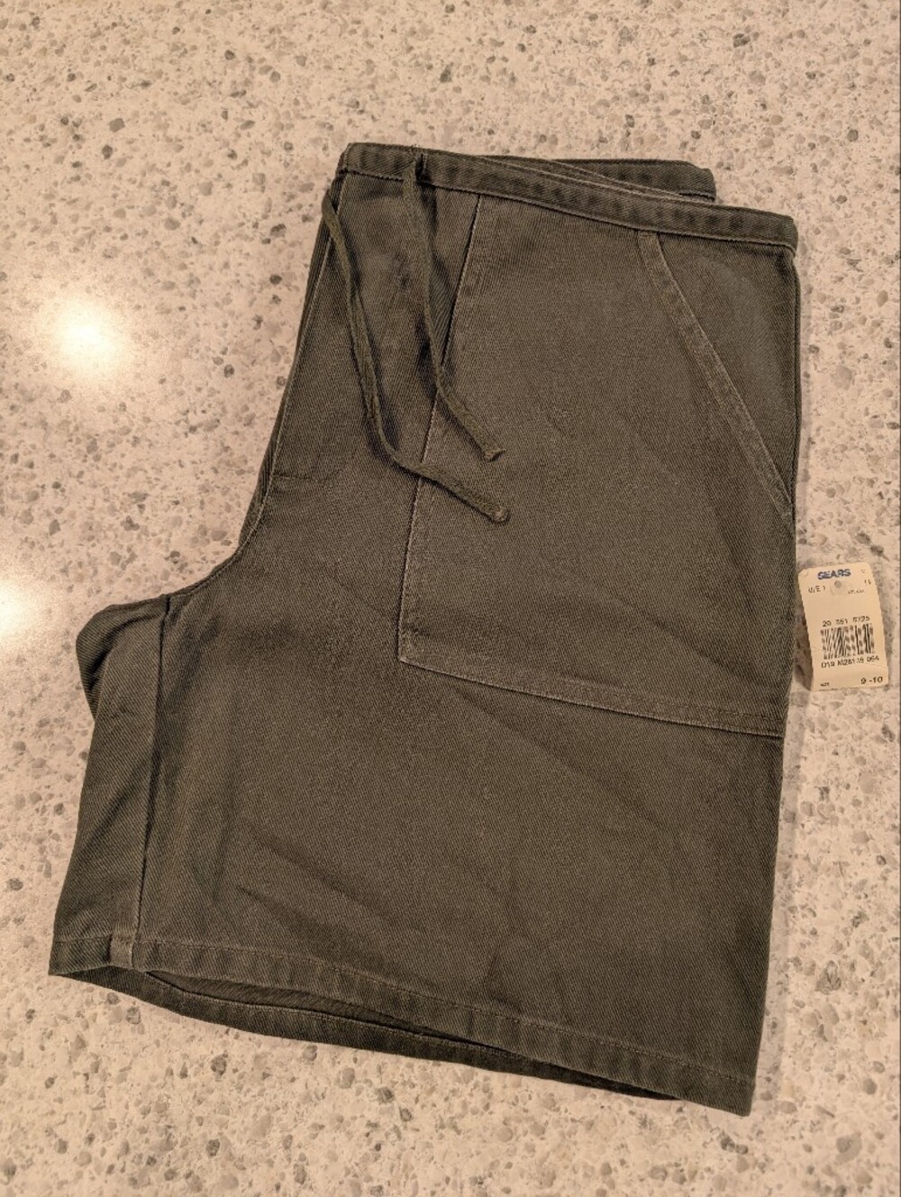 New Vintage Nevada Medium Denim Cotton Shorts Khaki Green Grey Low Rise Wide Leg